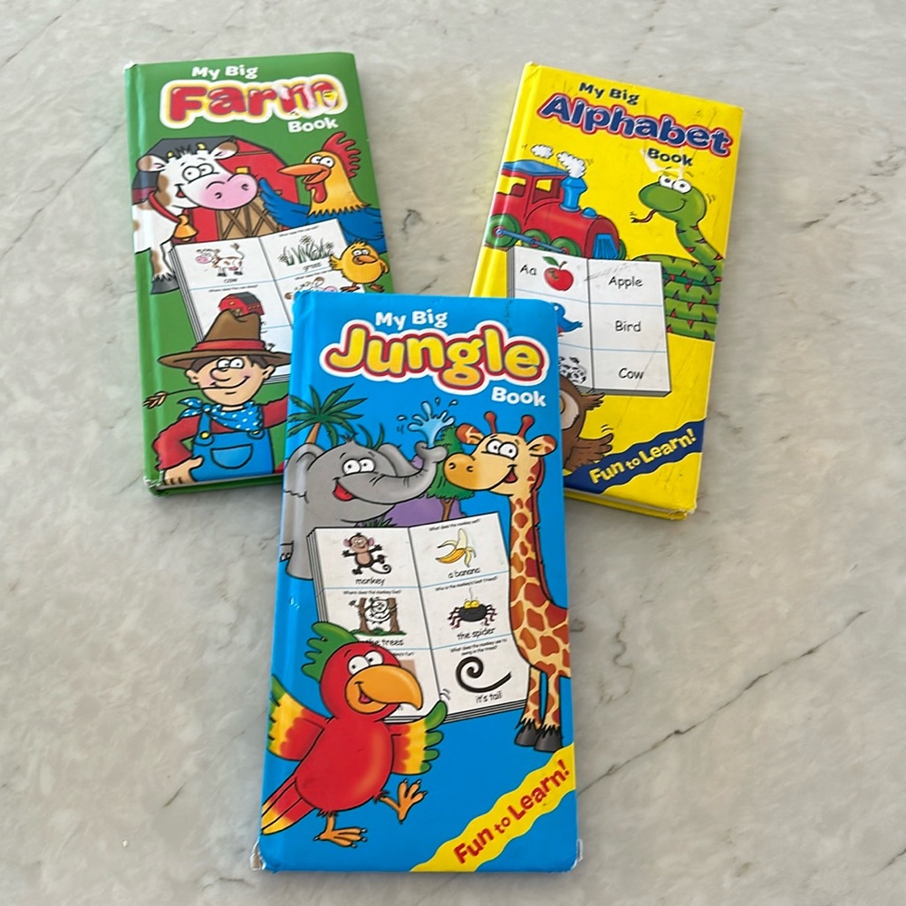Set of 3 My Big Jungle, Farm, Alphabet Fun to Learn Baby Toddler Hardback Books
